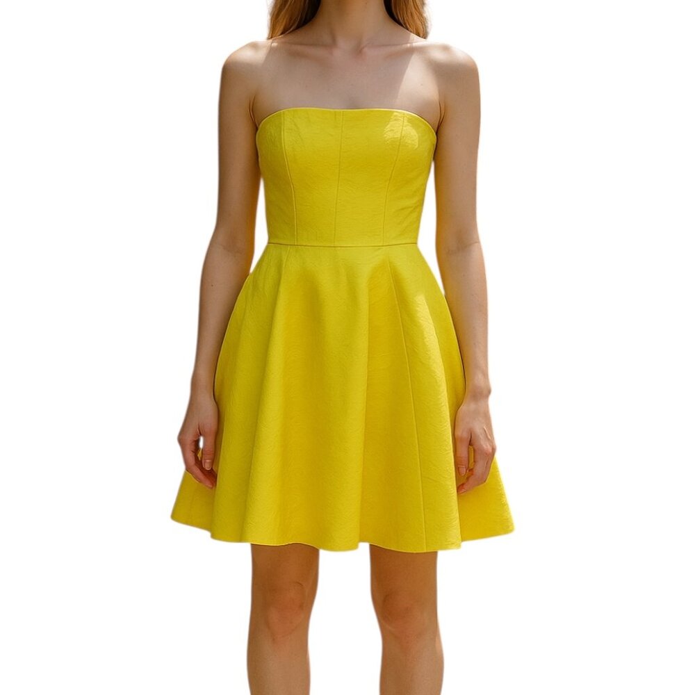 J.Crew Women’s Strapless Lemon Yellow Fit & Flare Dress Size 12P Bright Summer